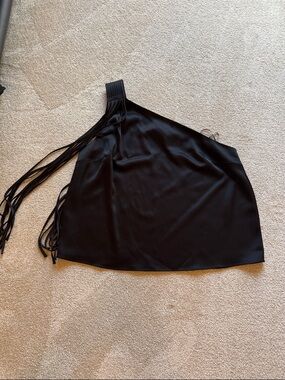 Banana Republic Black One-Shoulder Fringe Satin Top